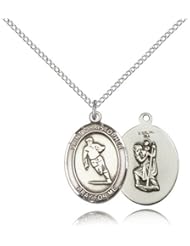 .925 Sterling Silver Saint St. Christopher / Rugby Medal Pendant 3/4 x 1/2 Inches Travelers/Motorists-8194- Comes with a .925 Sterling Silver Lite Curb Chain Neckace And a Black velvet Box