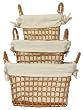 Willow Rectangle Roll Baskets With Cotton Liners Set / 3, Large=11"L x 6 3/4"H x 7 1/2"W