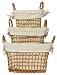 Willow Rectangle Roll Baskets With Cotton Liners Set / 3, Large=11"L x 6 3/4"H x 7 1/2"W