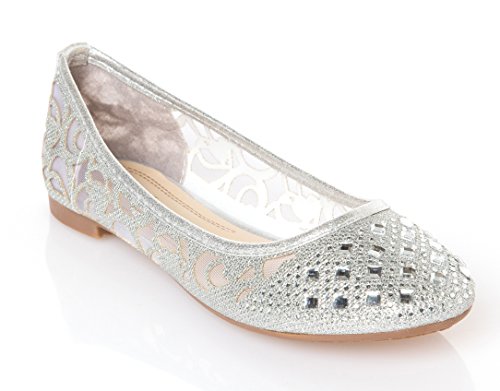 Bella Marie WOMEN Glitter and Mesh Detail Slip On Ballet Flats