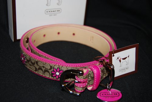Coach Mini Signature Dog Collar Pink Daisy XL with Engraveable Charm