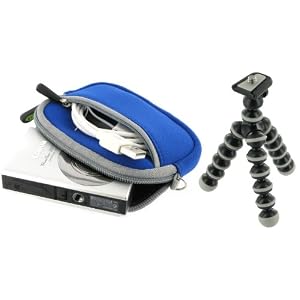 Neoprene Sleeve Case (Dark Blue) and Premium Tripod for Fujifilm FinePix AX200 12 MP Digital Camera Black