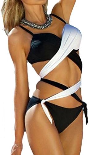Happylife12 Women's Sexy Push up Bandage Halter Bikini Set (M, White & Black)