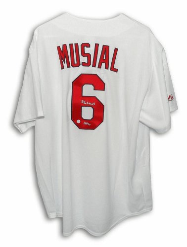 Autographed Stan Musial St. Louis Cardinals Throwback Majestic Jersey Inscribed HOF 69