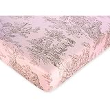 Pink Brown Toile Fitted Crib Sheet for Baby and Toddler Bedding Sets by JoJo - Toile Print