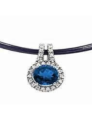 14K White Gold Oval Cut Chatham Created Sapphire and Diamond Pendant -- LIFETIME WARRANTY