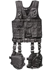 Sports: Ultimate Arms Gear Tactical Assault Scenario Stealth Black MOLLE 10 Piece Ambidextrous Complete Kit Set Deluxe Modular Web Vest w/ Hydration Bladder Pocket + 2 Open-Top Double Mag Ammo Pouches + Pistol Mags + Cell Phone Radio Pouch + Adjustable Duty Belt + Medical Utility Pouch + Dropleg Pistol Ambi Holster + Multi Purpose Dump Drop Leg Platform Rig - Ultimate Arms Gear
