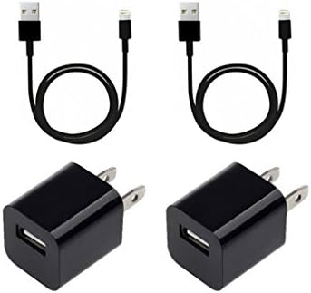 CBCell (TM) 2 x 2 Charger Set (2 X 3 Feet USB Data Cables and 2 X Wall Adapters) for Iphone 5, 5s, 6, 6 plus, 6s, 4th Gen Ipad, Ipad Air, Ipad Air 2, Ipad Mini 1/2/3. (black)