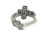 Silvertone Double Cross Adjustable Metal Fashion Ring