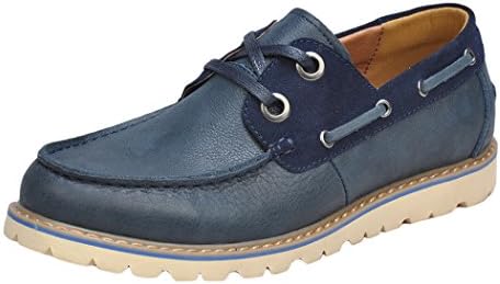 Serene Mens Fashion Stylish Leather Suede Decorated Lace Up Ruched Flat Board Business Walking Dress Boat Shoes Ankle Oxfords(10.5 D(M) US, Navy)