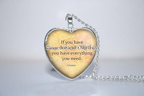 Pretty Lee 2015 Fashion Cicero Quote Heart Pendant If You Have A Garden And A Library Book Heart Necklace Glass Photo Cabochon Necklace Christmas gift