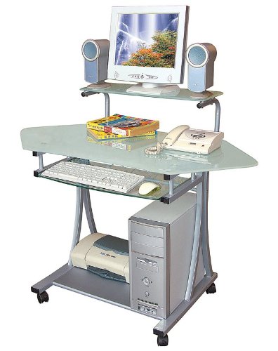 Mobile, Self-Contained Computer Desk with Pullout Keyboard Tray