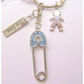 Christening Gift By Russ Berrie Blue Diamante Nappy Pin