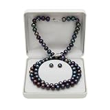 Black Freshwater Pearl and Sterling Silver Necklace, Bracelet and Earrings Set in Gift Box QSET-10438K-AM