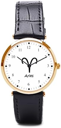 Leynat White Aries Zodiac March - April Astrology Inch Leather Watch Leather Cuff Watch March Stars Wrist Watch Online