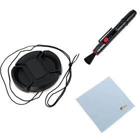 GTMax 49mm Camera Lens Cap with Stap + LCD Lens Pen + Microfiber Cleaning Cloth for Sony Alpha NEX-F3, NEX-5N, NEX-7, NEX-C3, NEX-3, NEX-5 with E-mount 18-55mm f/3.5-5.6 Lens