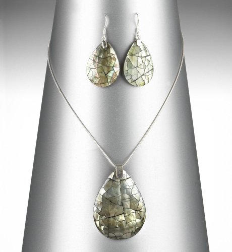 Cracked Shell Teardrop Earrings & Necklace