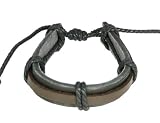 Neptune Giftware Black & Dark Brown Leather Cuff & Black Cord Gothic Wristband Surf Bracelet - 01