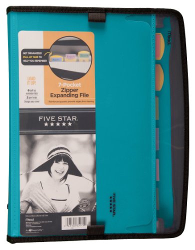 Five Star 7-Pkt Expanding File with Pop-Up Tabs, Teal (72703)
