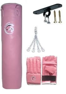 4ft Pink Rex Leather Boxing Punchbag , Ceiling Hook & Gloves