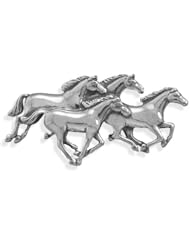 4 Horses Galloping Pin, Sterling Silver