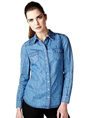 Limited Collection Classic Collar Denim Shirt with Linen
