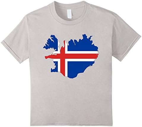 Kids Iceland National Flag Icelandic Map Silhouette T-Shirt 12 Silver