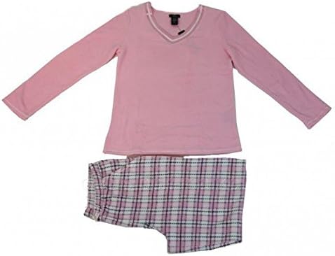 Aria Collection Womens Sueded Microfleece 2-Piece Pajama Set PINK PLAID SIZE:L New without Tag