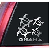 Ohana Honu Hawaiian Sea Turtle Family With 2 Babies Vinyl Decal Sticker - Shiny Chrome