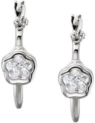 GirlS Flower Cubic Zirconia - Hoop Earrings in Sterling Silver - Notched Back