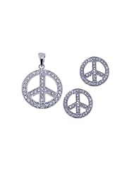 Nickel Free Sterling Silver Pendant & Earring Sets Peace Sign CZ Set