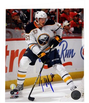 Tyler Myers Autographed Buffalo Sabres White Jersey Vertical 8x10 Photo (Frozen Pond Auth)