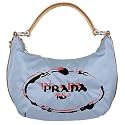 Prada Light Blue Nylon & Leather Stencil Logo Hobo Bag