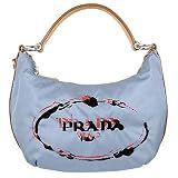 Prada Light Blue Nylon & Leather Stencil Logo Hobo Bag