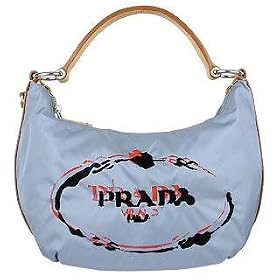 Prada Light Blue Nylon & Leather Stencil Logo Hobo Bag
