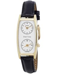 Gotham Womens Gold-Tone Dual Time Zone Leather Strap Watch # GWC15091GBK