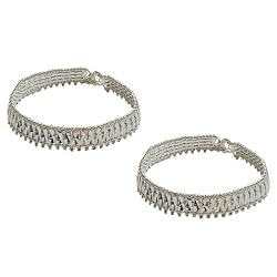 India Jewelry Ankle Bracelet Silver Anklets Pair 10 Inches