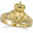 14K Yellow Gold Diamond Gent's Claddagh Ring - 0.04 Ct.