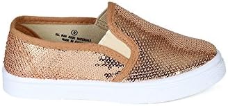 Fab Kicks CK49 Sequinned Round Toe Slip On Fashion Sneaker (Toddler/ Little Girl/ Big Girl) - Rose Gold (Size: Little Kid 1)