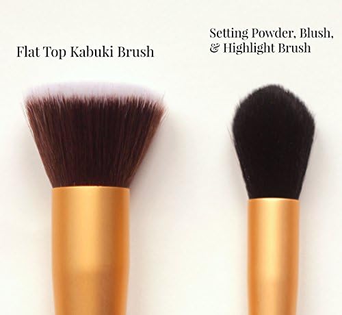 Makeup Brush Kit. Flat Top Kabuki Foundation + Setting Powder Brush. 2pcs Face Brushes Set. Vegan Cosmetic Beauty Brushes Set for Foundation, Contour, Highlighter, and Bronzer By Altair Beauty
