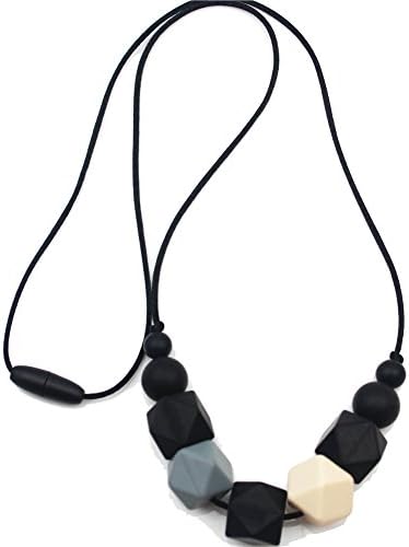 84cm Mommy&amp;Baby Silicone Teething Necklace Foodgrade Chew Hexagon Beads 100% BPA Free (Black/Gray)TN033