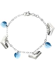 Sterling Silver Heart Blue Topaz Swarovski Crystals 7 in. Oval Link Charm Bracelet