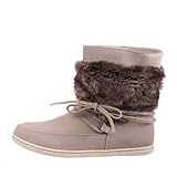 Damen Schuhe, STIEFELETTEN, BOOTS MIT KUNST FELL, 7230-PA, Synthetik in hochwertiger Velour Leder Optik, Beige, Gr 40