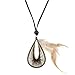 Tear Drop Feather and Black Wire Wrapped Pendant on Vegan Suede Necklace picture