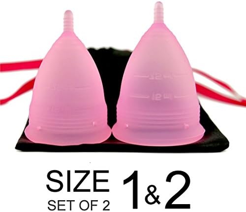 Menstrual Cup Lola Cup Set of 2 - Period Cup made of BPA Free, 100% Medical Grade Silicone - Menstruation Cup, Short Stem - Size 1&amp;2 (Combo)