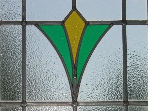 Art Deco Stylized Goldenrod Flower Antique Stained Glass