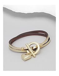 Gold Heart Leather Bracelet In White Base