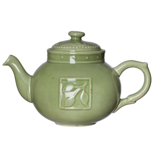 "Signature Housewares Sorrento 36-Ounce Stoneware Teapot, Green"