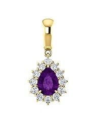 14K Yellow Gold 7.00x5.00mm Pear Cut Chatham Created Alexandrite and Diamond Pendant -- LIFETIME WARRANTY