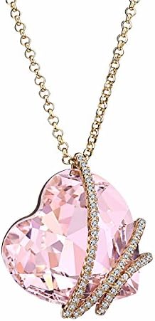 Caperci Sterling Silver Heart of the Ocean Light Pink Sapphire Swarovski Elements Crystal Heart Pendant Necklace Valentine's Day Love Gift for Her